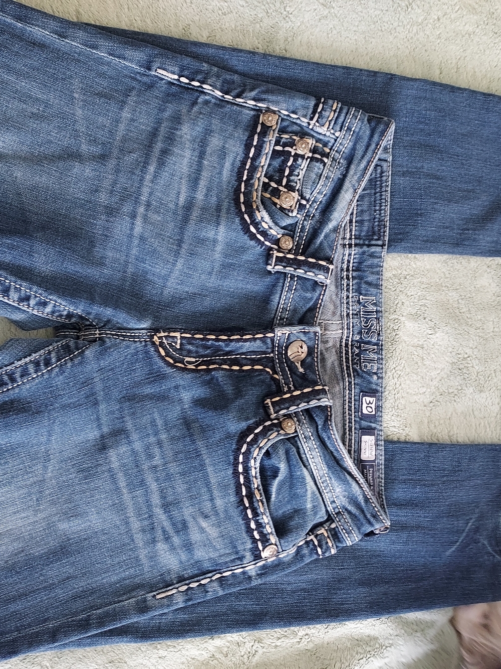 Miss Me Embroidered Blue Denim Jeans Size 30 Long Skinny. Like New